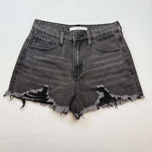 KanCan Black Jean Shorts Distressed Frayed Hem - Picture 1 of 5